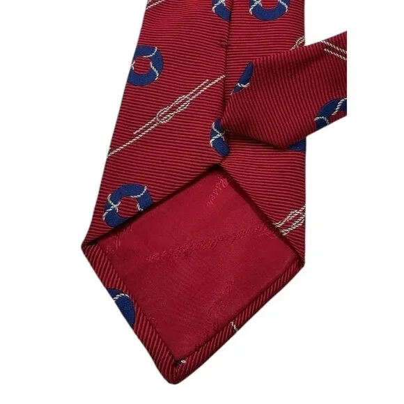TURNBULL & ASSER Men's 100% Silk Necktie LUXURY Red Rope Life Buoy W:3.6" EUC - Picture 4 of 4